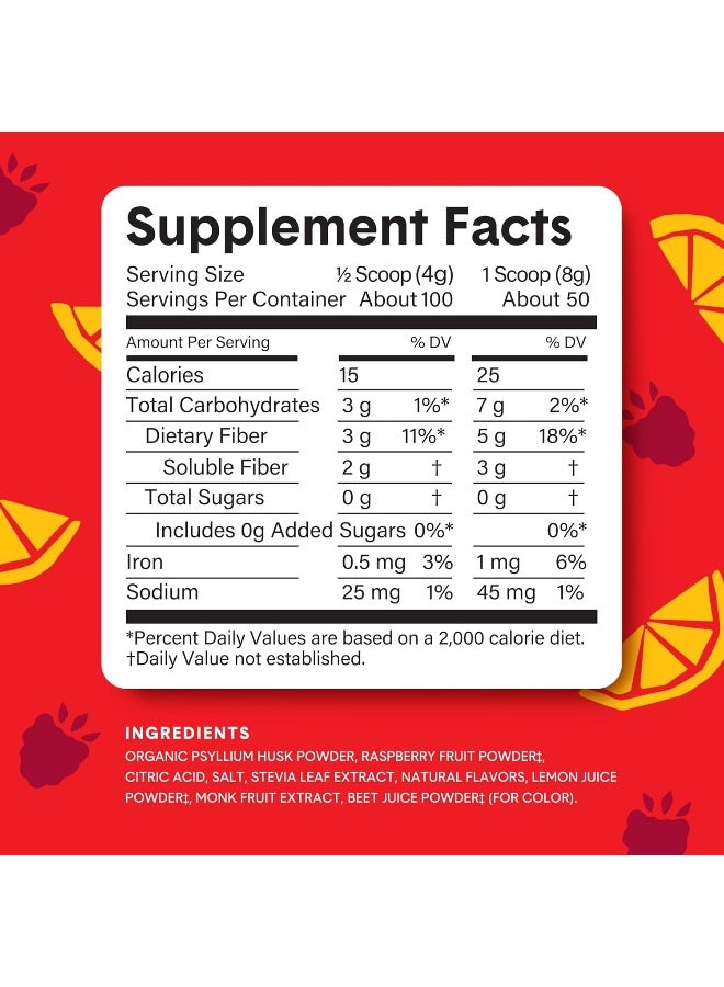 Bellway Super Fiber Powder + Fruit, Sugar Free Organic Psyllium Husk Powder Fiber Supplement For Regularity, Bloating Relief & Gut Health, Non-Gmo, Plant-Based, Raspberry Lemon (13.8 Oz) - Image 5